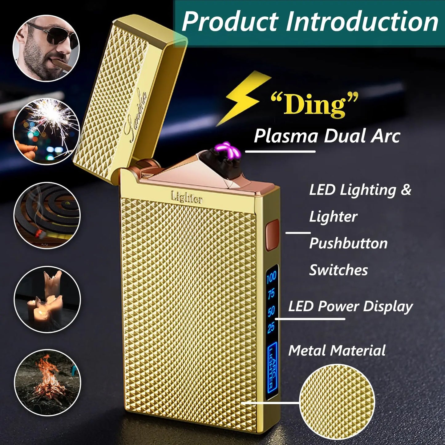 1pc of high-end smart dual-electric arc Type-C charging lighter