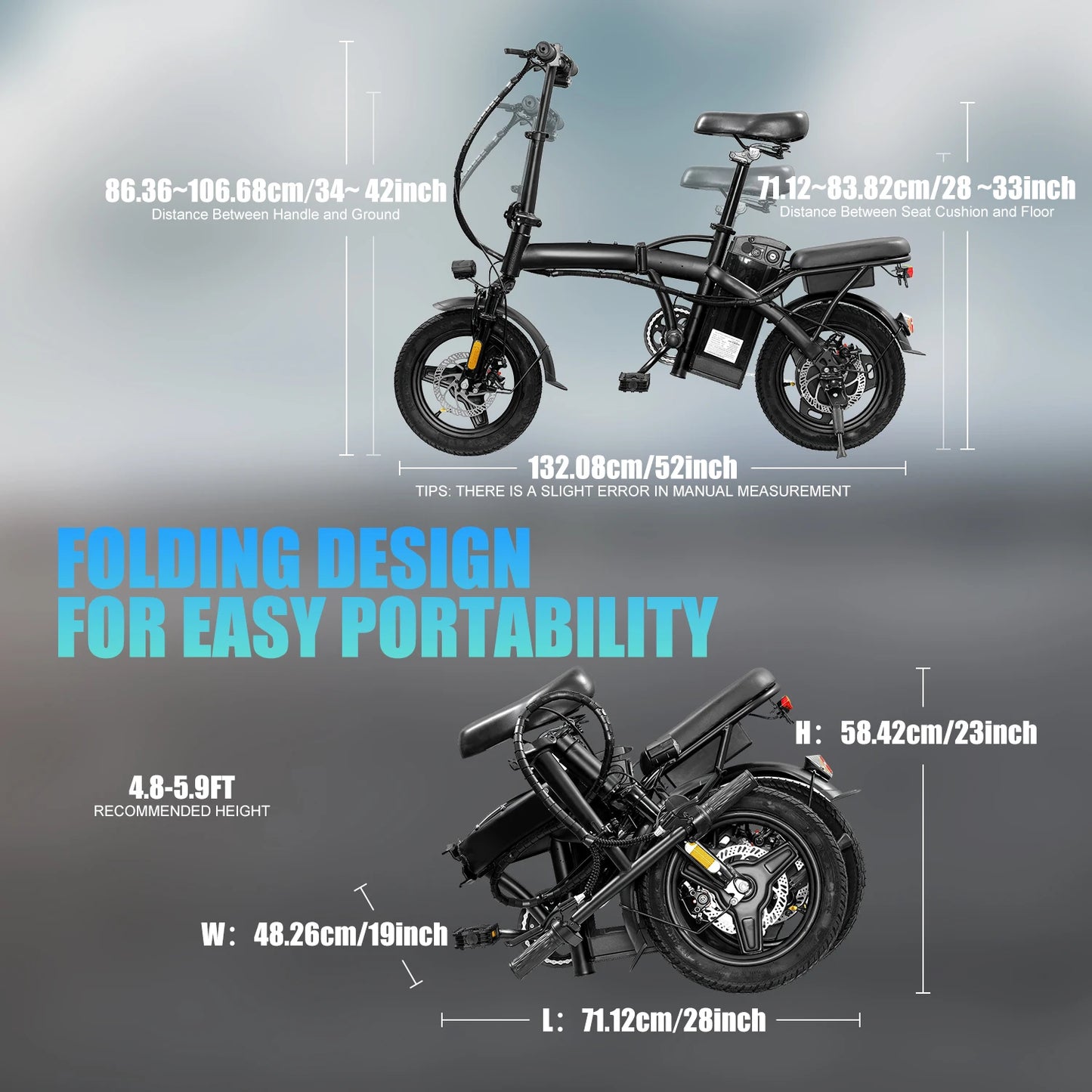 Cheap Bicimoto Electrica with Basket 48V400W Folding Ebike 14inch Road Tire Carbon Steel Lightweight  Foldable Adult Brushless