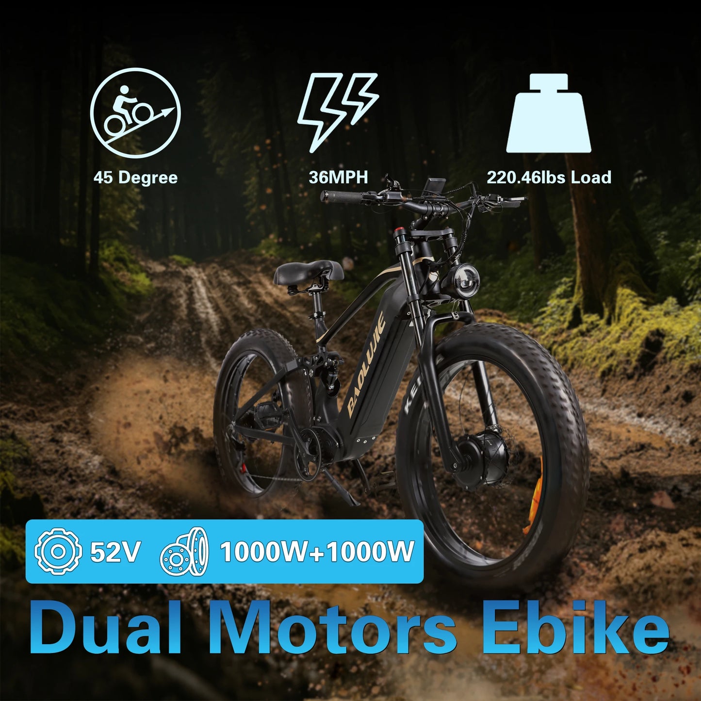 1500W Ebike Mountain E-bike 26 Inch Fat Tire 52V23AH Battery Electric Bicycle Max Speed 55KM/H Electric Bike for Adults Off-road