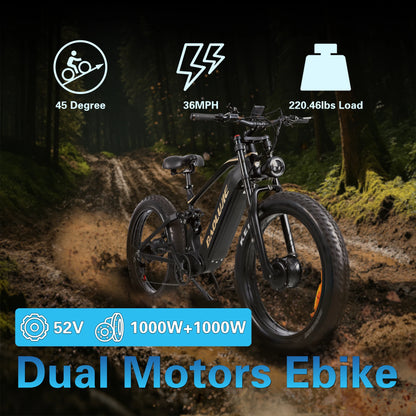 1500W Ebike Mountain E-bike 26 Inch Fat Tire 52V23AH Battery Electric Bicycle Max Speed 55KM/H Electric Bike for Adults Off-road