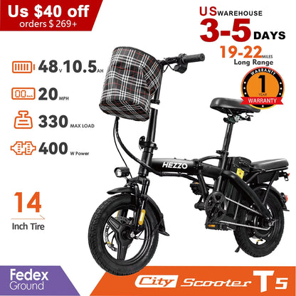 Cheap Bicimoto Electrica with Basket 48V400W Folding Ebike 14inch Road Tire Carbon Steel Lightweight  Foldable Adult Brushless