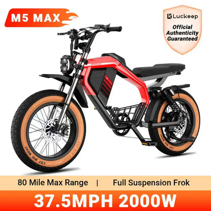 Luckeep M5 MAX Electric Bike for Adults,2000W Peak Motor,37.5MPH, 52V 20AHBattery Ebike,80 Miles 20" Fat Tire Electric Dirtbike
