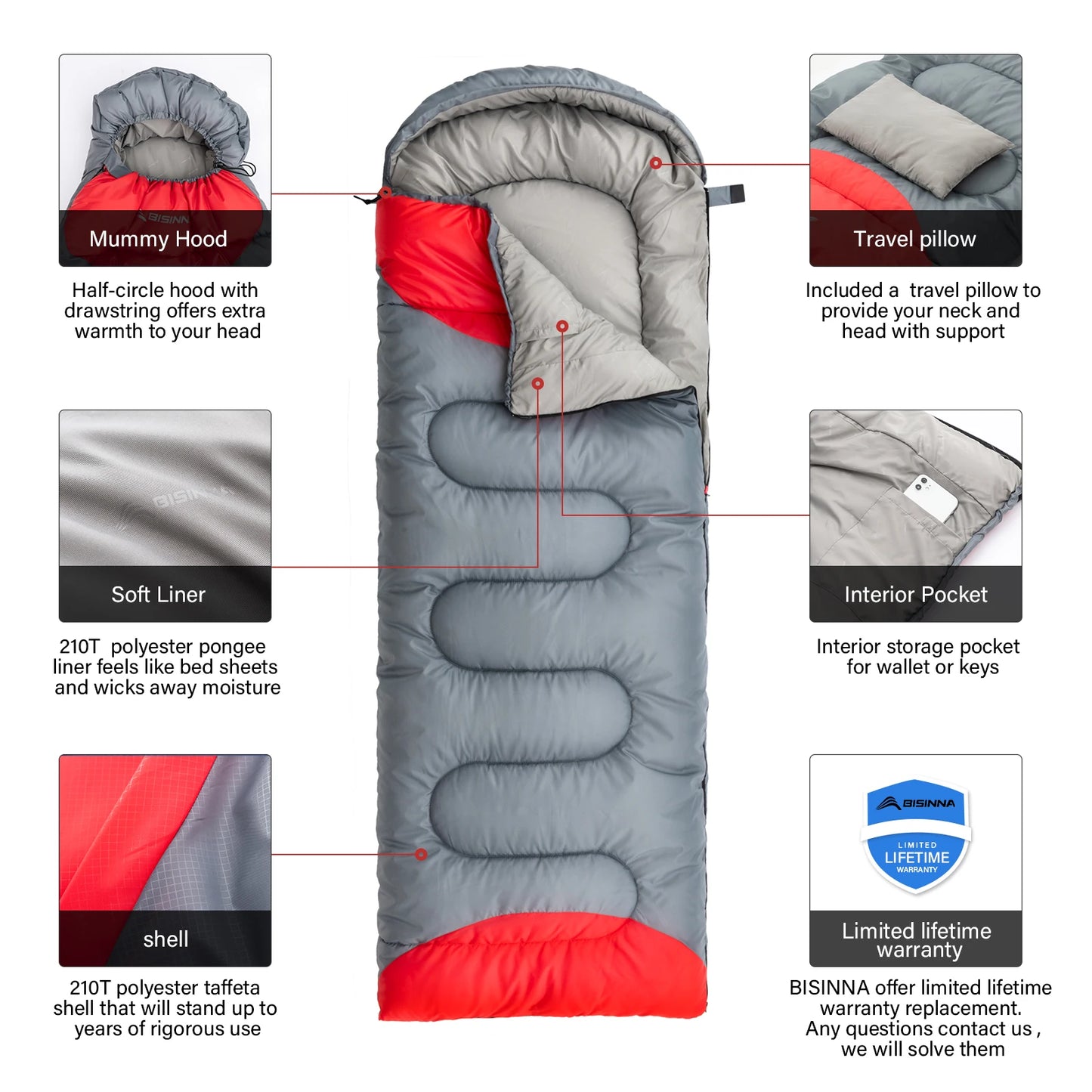 4 Season Camping Sleeping Bag With Pillow