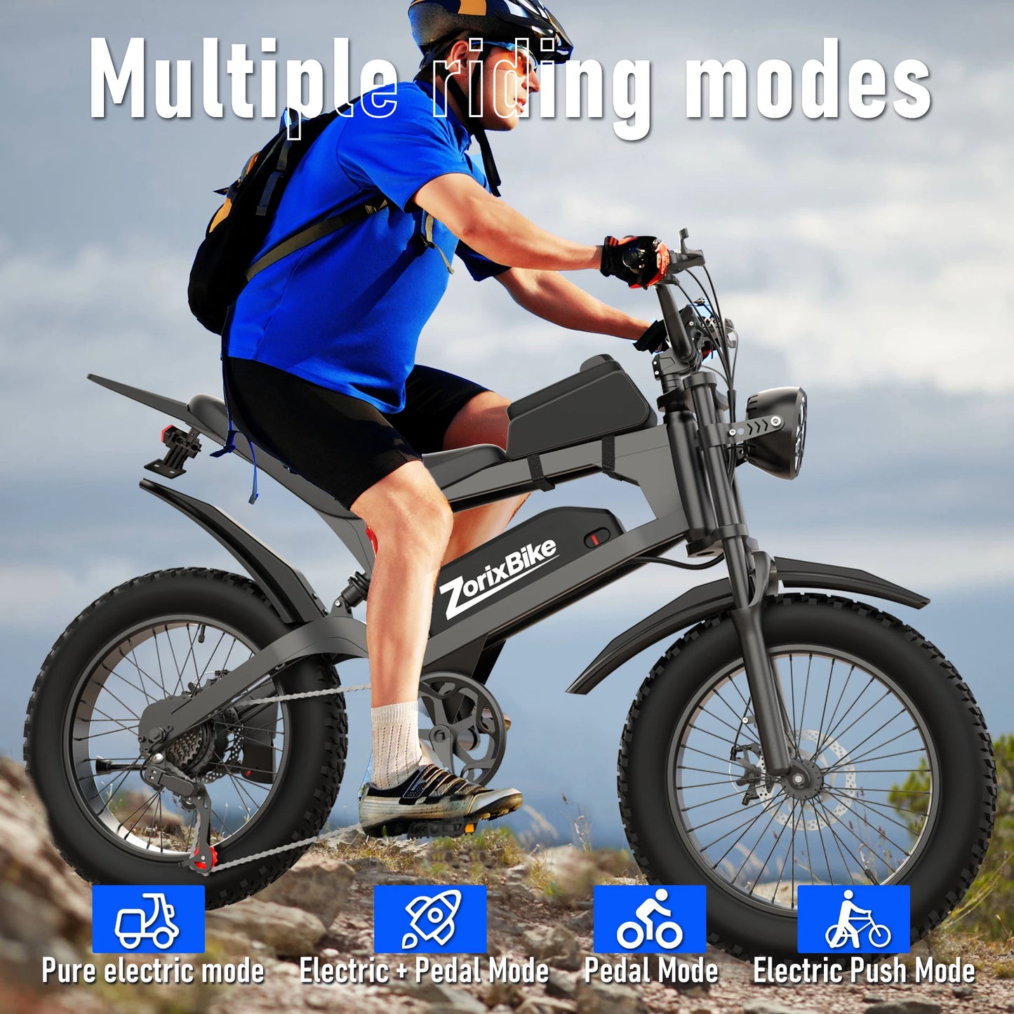 ZorixBike R8 Electric Bicycle 48V 23AH Lithium Battery Adult Mountain Ebike 20 Inch Mountain Electric Men's Moped Road E Bikes