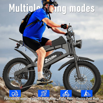 ZorixBike R8 Electric Bicycle 48V 23AH Lithium Battery Adult Mountain Ebike 20 Inch Mountain Electric Men's Moped Road E Bikes