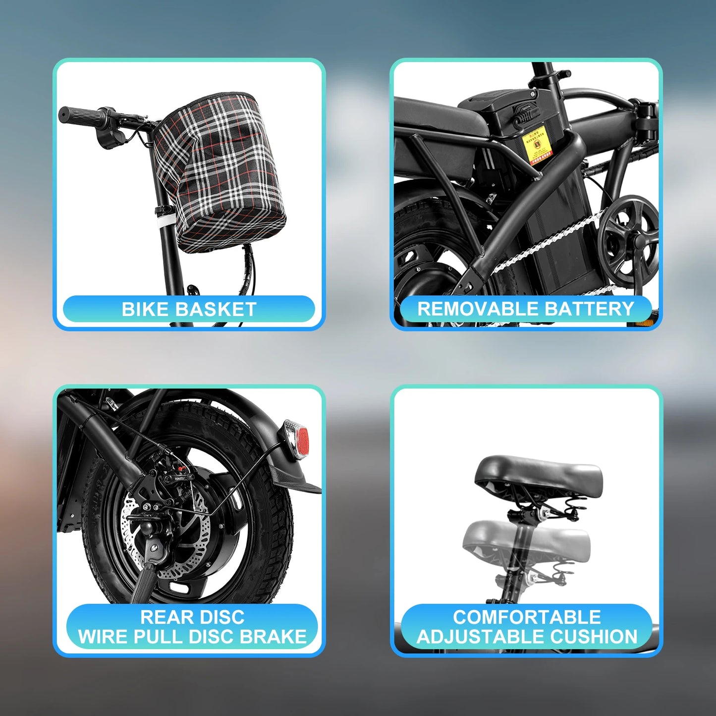 Cheap Bicimoto Electrica with Basket 48V400W Folding Ebike 14inch Road Tire Carbon Steel Lightweight  Foldable Adult Brushless