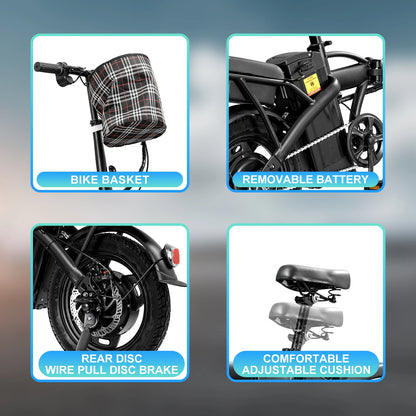 Cheap Bicimoto Electrica with Basket 48V400W Folding Ebike 14inch Road Tire Carbon Steel Lightweight  Foldable Adult Brushless