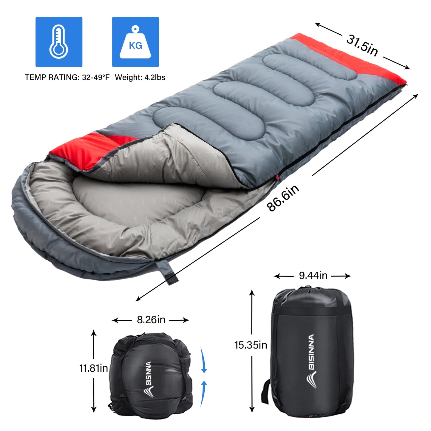 4 Season Camping Sleeping Bag With Pillow