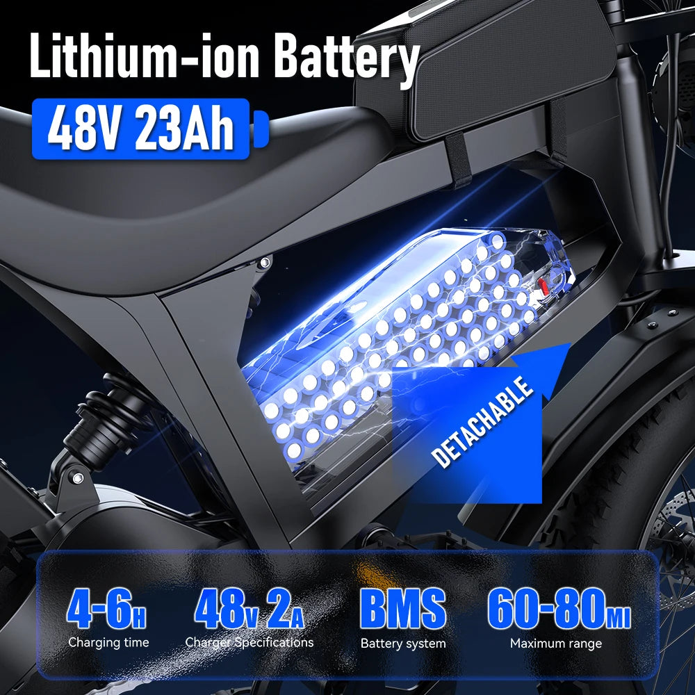 ZorixBike R8 Electric Bicycle 48V 23AH Lithium Battery Adult Mountain Ebike 20 Inch Mountain Electric Men's Moped Road E Bikes