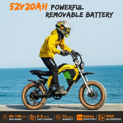 Luckeep M5 MAX Electric Bike for Adults,2000W Peak Motor,37.5MPH, 52V 20AHBattery Ebike,80 Miles 20" Fat Tire Electric Dirtbike